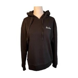 Love Streak Embroidered Kindness Hoodie Sweatshirt Black Fleece Long Sleeve S